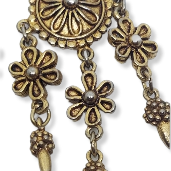 HATTIE CARNEGIE VINTAGE GOLDTONE FLOWER DESIGN CHANDELIER STATEMENT EARRINGS - Picture 4 of 7